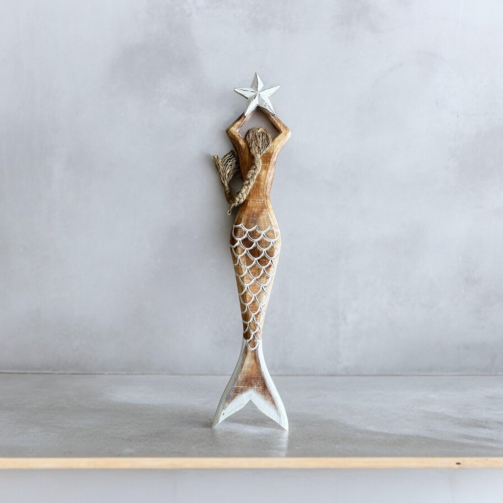 33” Hand Carved & Painted Mermaid Wooden - Coastal Home decor - Wedding Gift