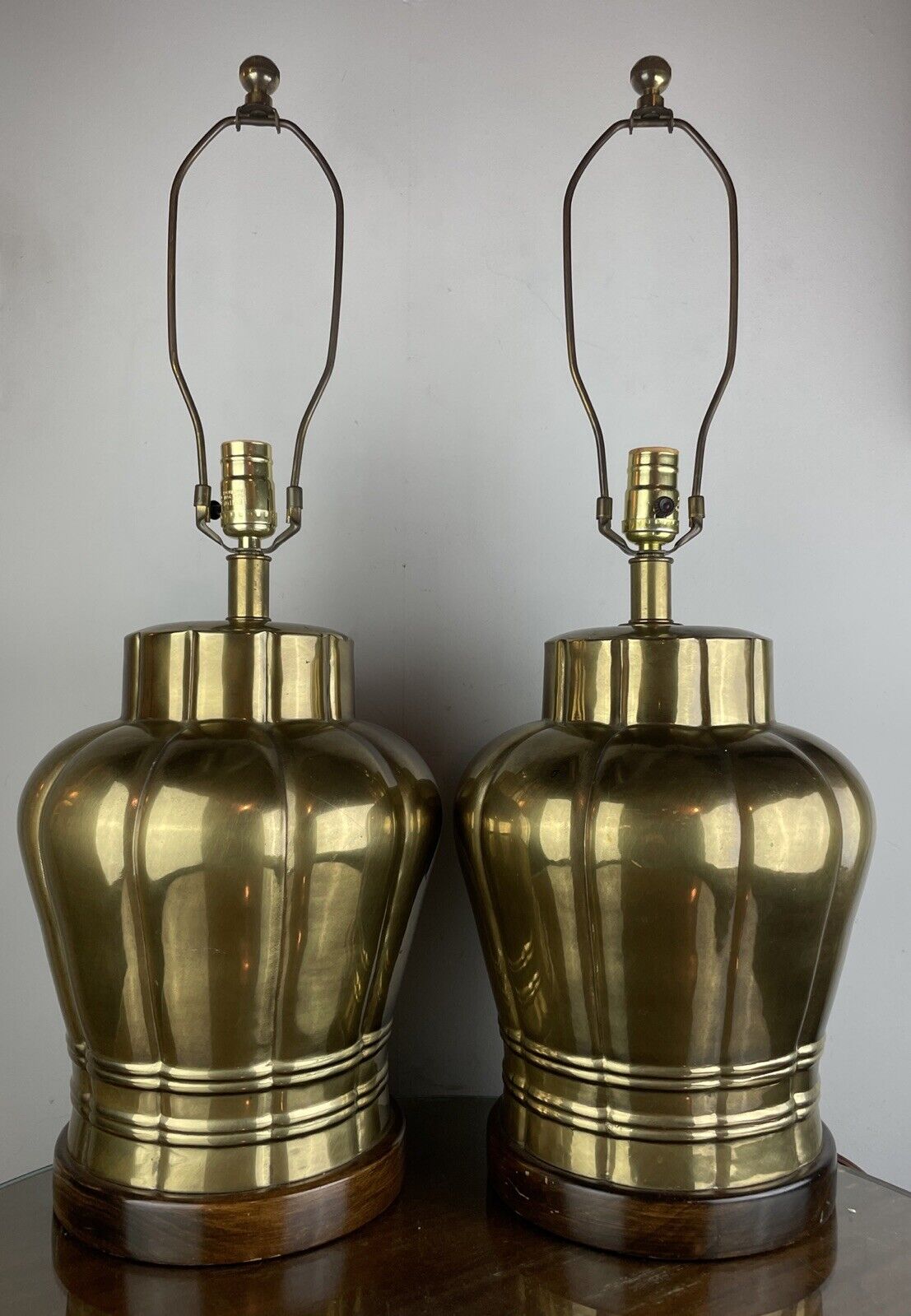 Vintage Frederick Cooper Brass Lamp Pair Asian Ginger Jar Lamps 28”