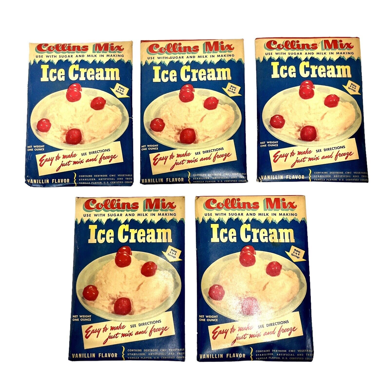 VTG Collins Ice Cream Powder Mix  Vanillin Flavor With Contents LOT OF 5