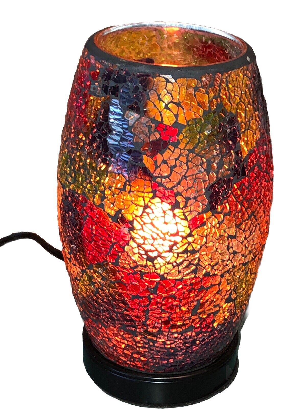 Multi Colored Mosaic /Crackle Glass Night Light Table Electric Lamp  8.5 “