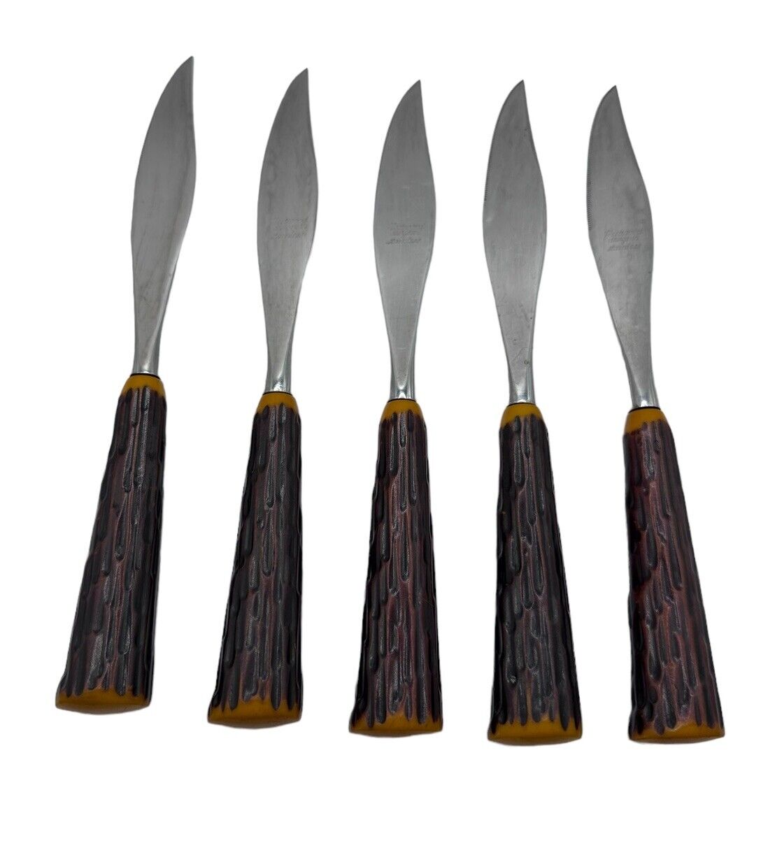 Vtg Retro Fleetwood Designs Steak Knives Stainless Steel Wood Handles Set Of 5