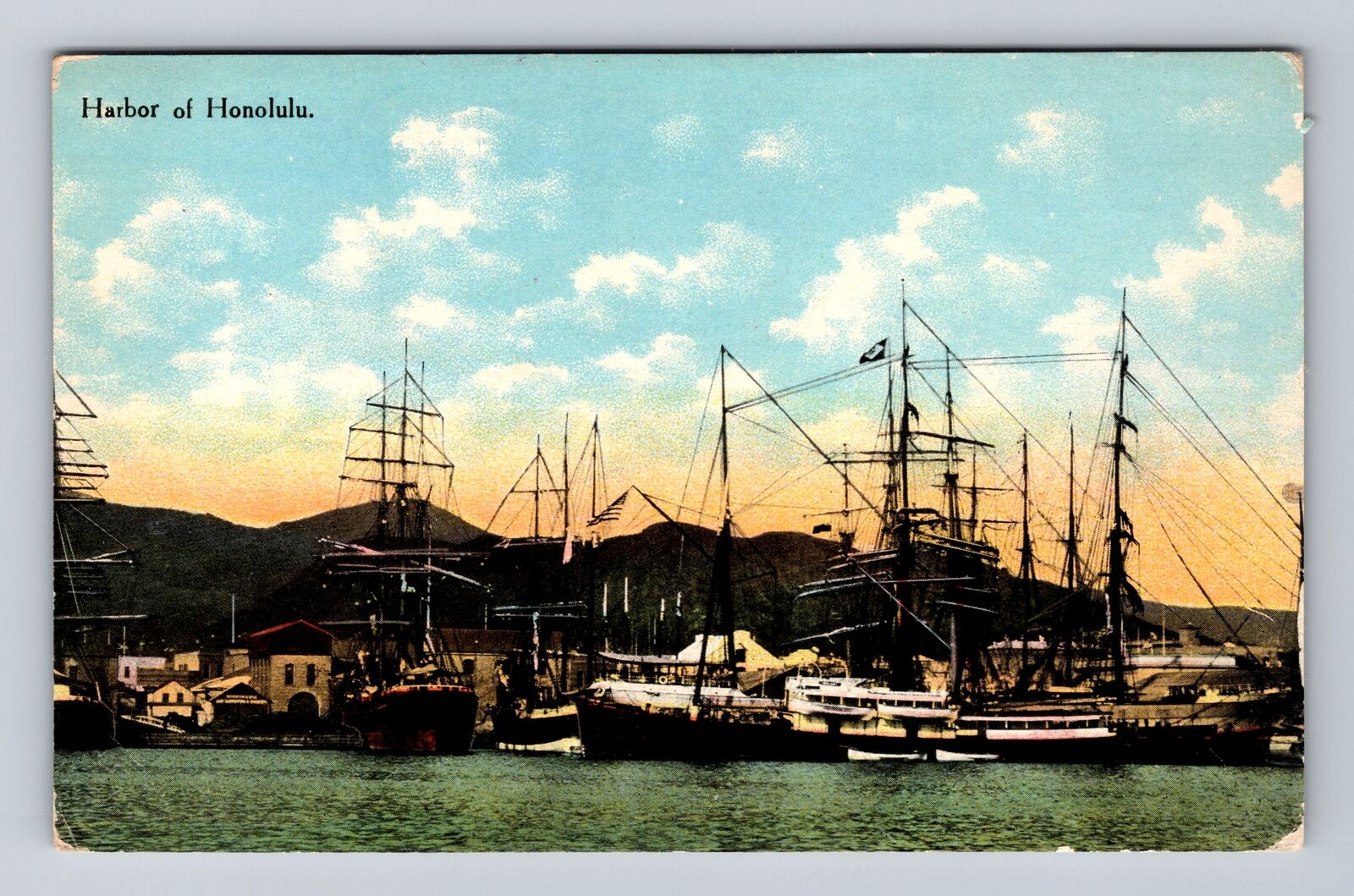 Honolulu HI-Hawaii, Harbor Docks, Ships -Antique Souvenir Vintage c1910 Postcard