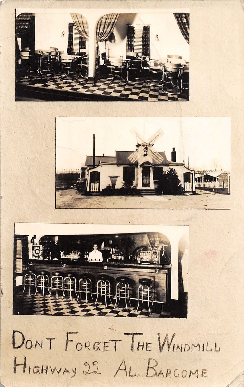 J42/ ST Louis Missouri RPPC Postcard c1940s 3View Barcome Windmill Bar 141