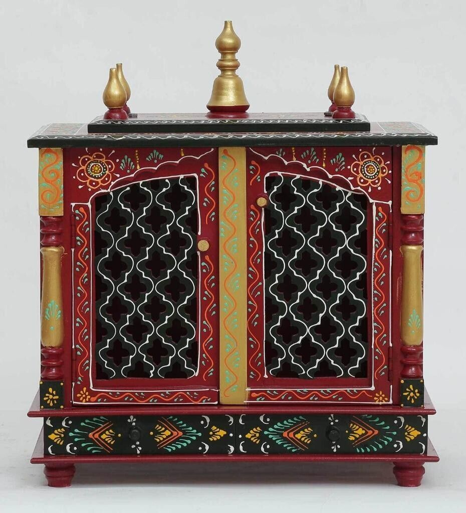 Window Temple Wooden Designer Red Temple For Pooja Wall Home Decor Temple