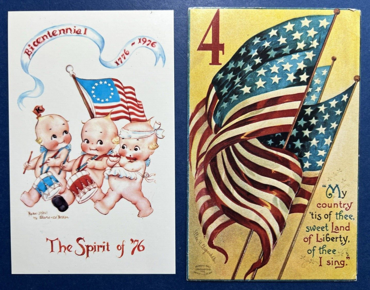2 Fourth of July Antique Patriotic Postcards.Reproductions. O