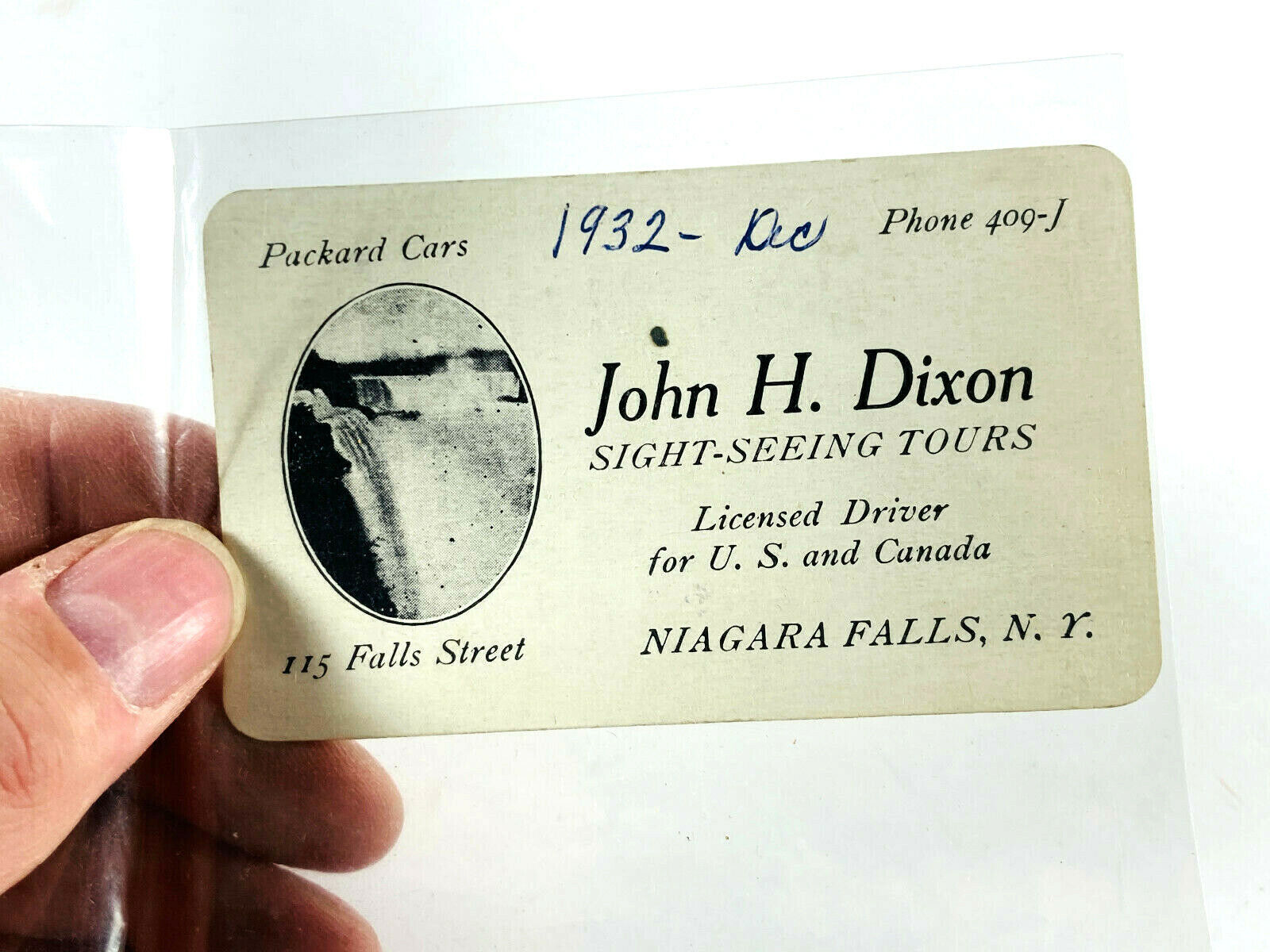RARE 1930's John Dixon Niagra Falls Tours Photo Business Card NY