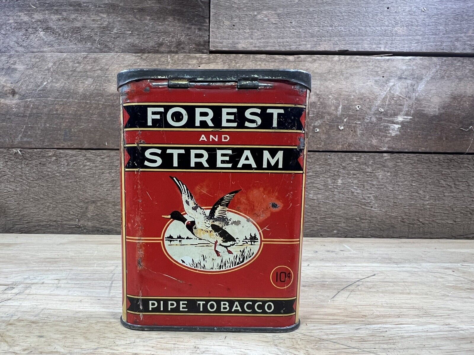 Vintage Forest And Stream Pipe Tobacco Pocket Tin White Duck 