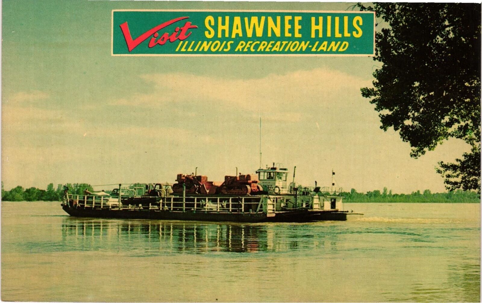 Vintage Postcard- 231Y. Ohio River Ferry. Illinois. Unused 1950