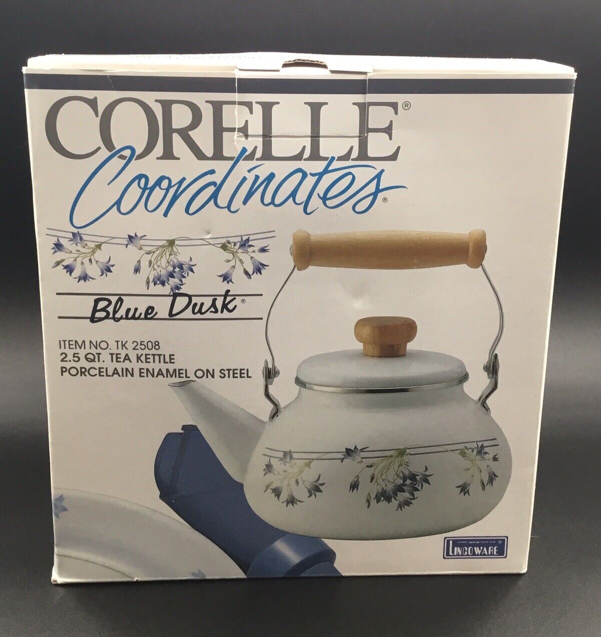 Vintage New In Box Corelle Coordinate “ Blue Dusk” Tea Kettle
