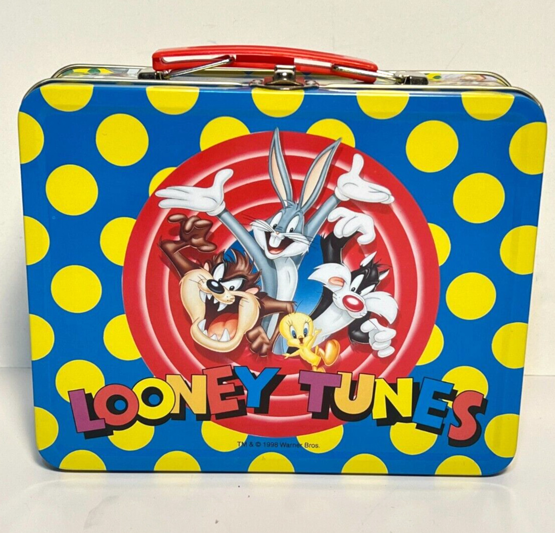 Vintage Looney Tunes Metal Tin Lunch Box 1998 Bugs Bunny Taz Great condition