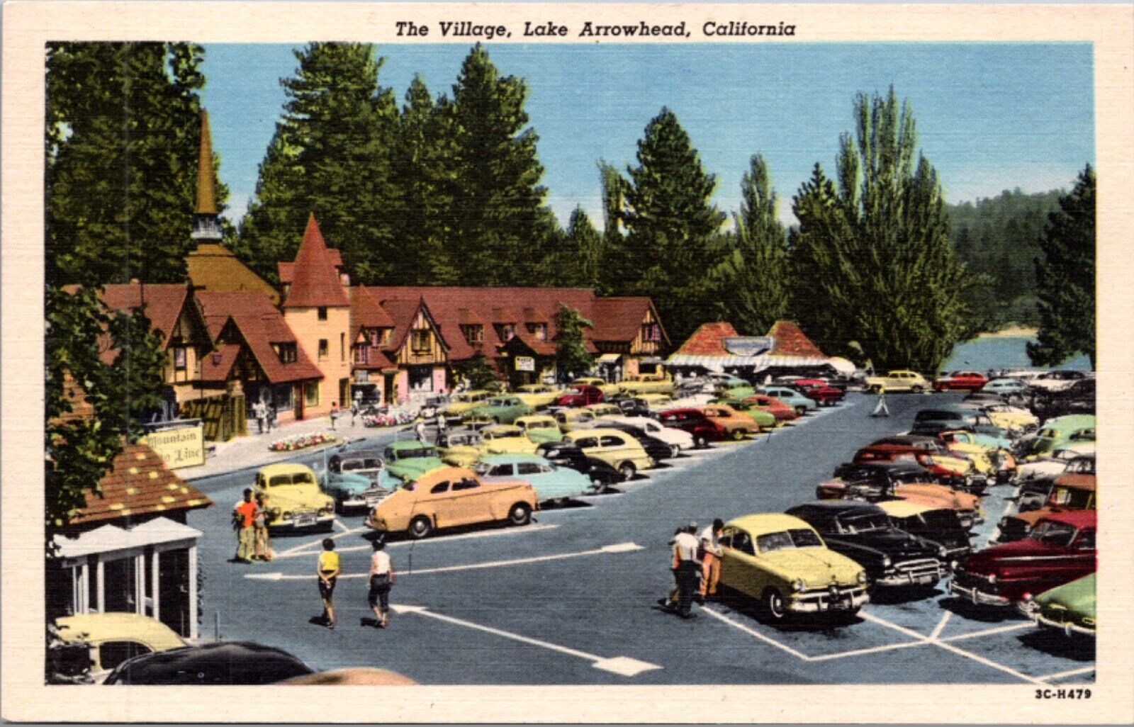 Linen Postcard The Village in Lake Arrowhead, California