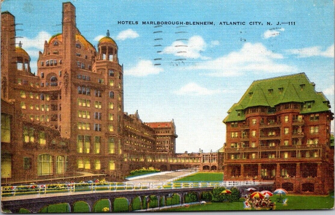 Atlantic City New Jersey NJ Marlborough-Belnheim Hotels Postcard PM 1948