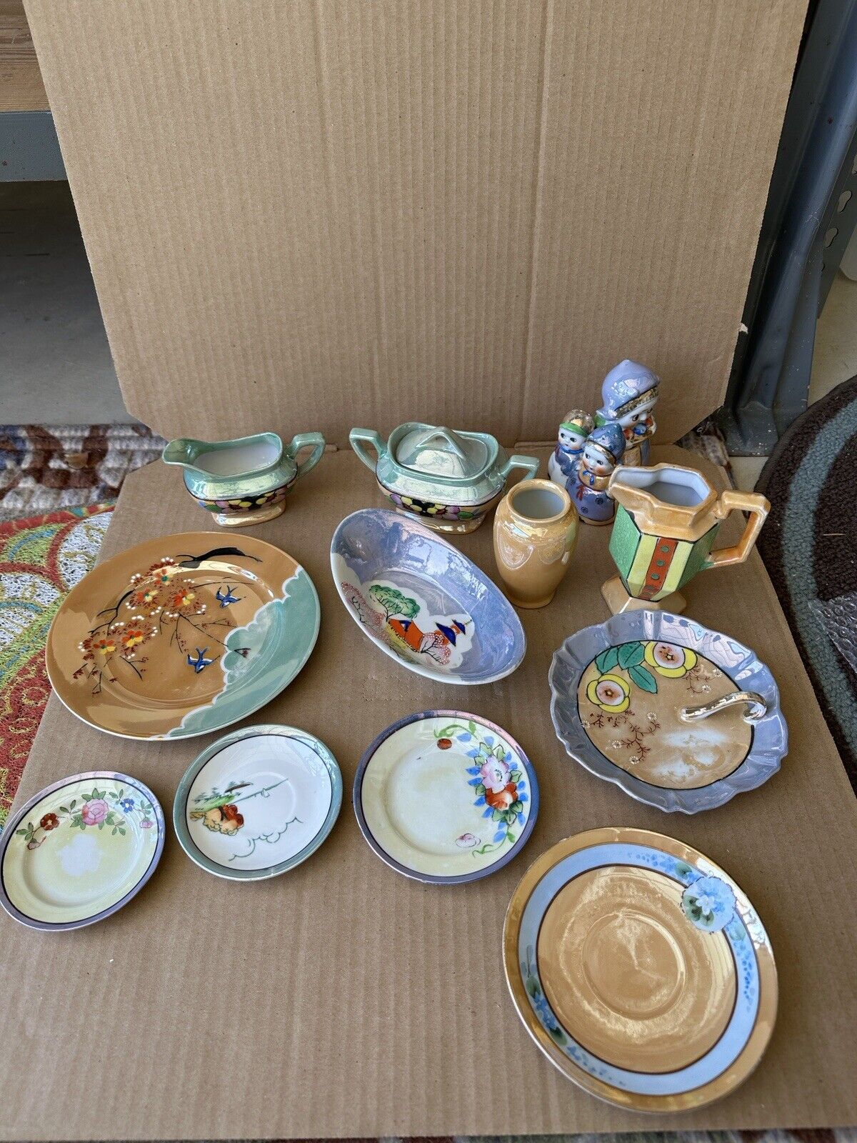 12 piece Vintage Japanese Lusterware Porcelain Tea Set