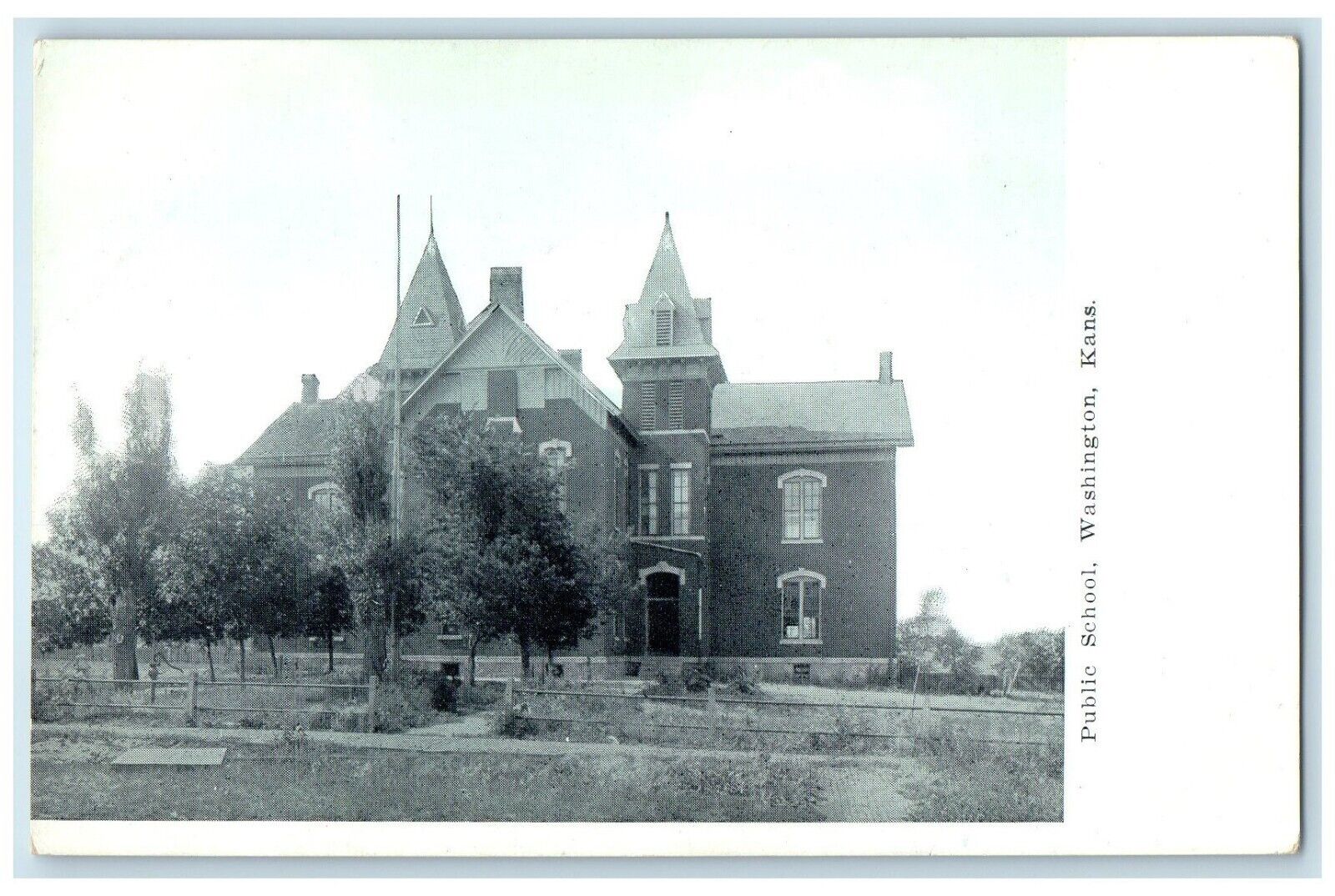 c1910 Public School Exterior Building Washington Kansas Vintage Antique Postcard