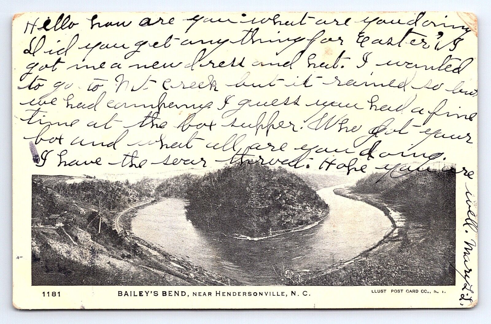 Postcard Bailey\'s Bend Near Hendersonville North Carolina NC c.1907