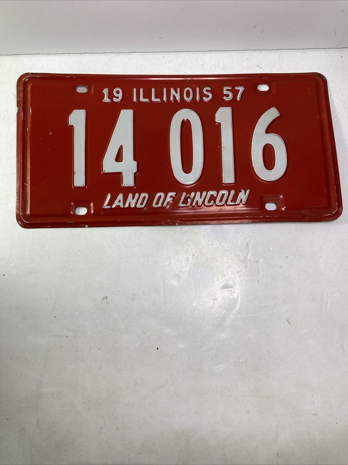 1957 Illinois IL License Plate 14-016 Nice Shape For Age
