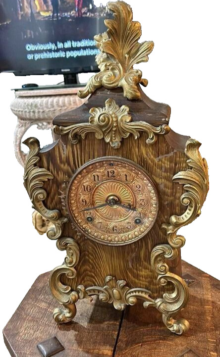 French Waterbury Antique Rococo Metal Mantel Clock- No pendulum or key