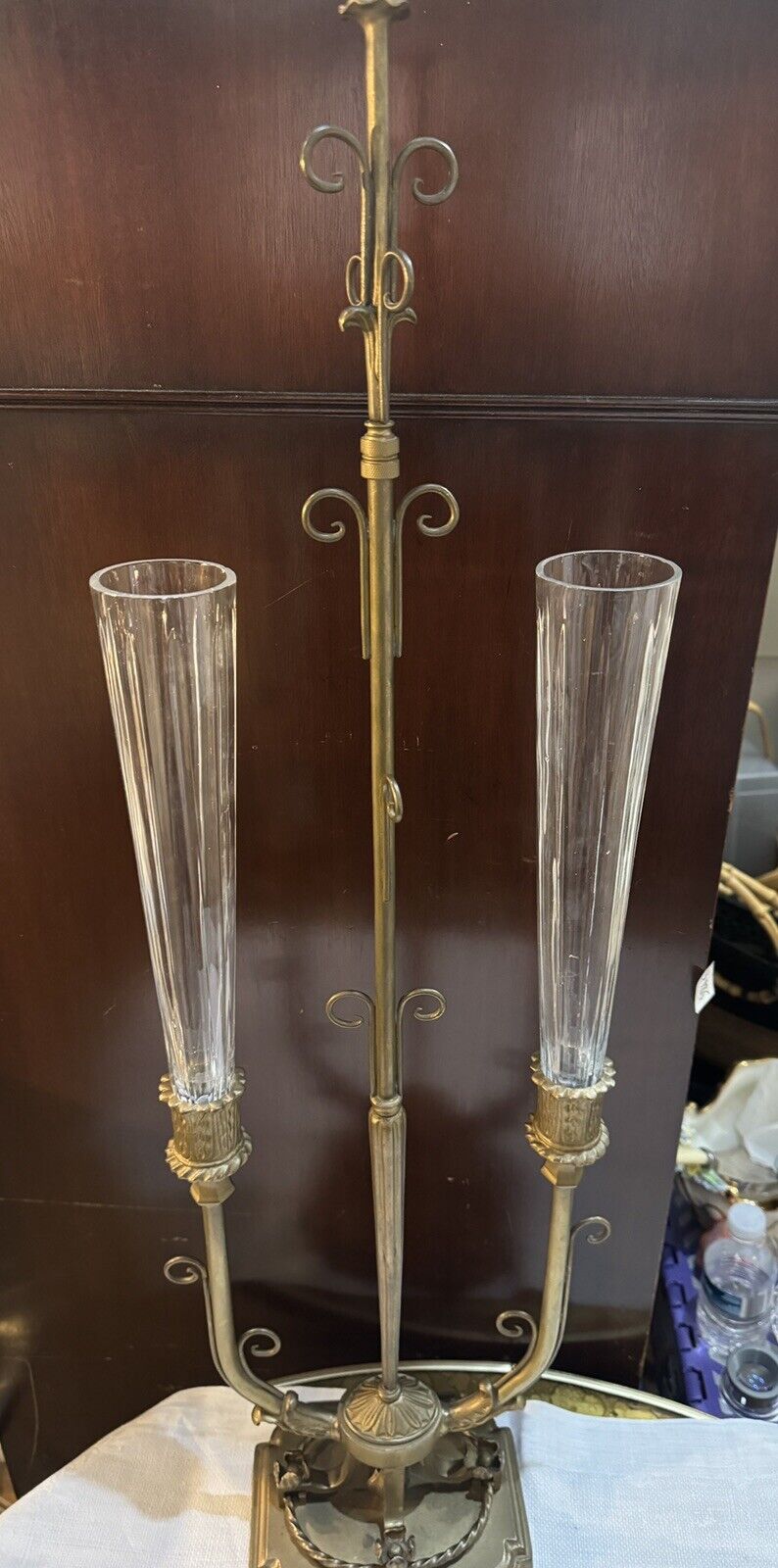 2 Vintage French Style Brass Candelabra Flower Vase Large