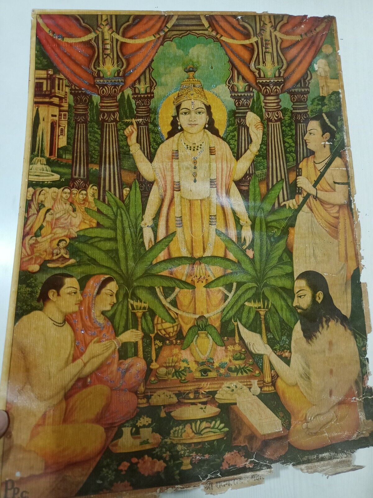 RARE Orig Vintage Old Litho Art Print Hindu India GOD satyanarayan 19