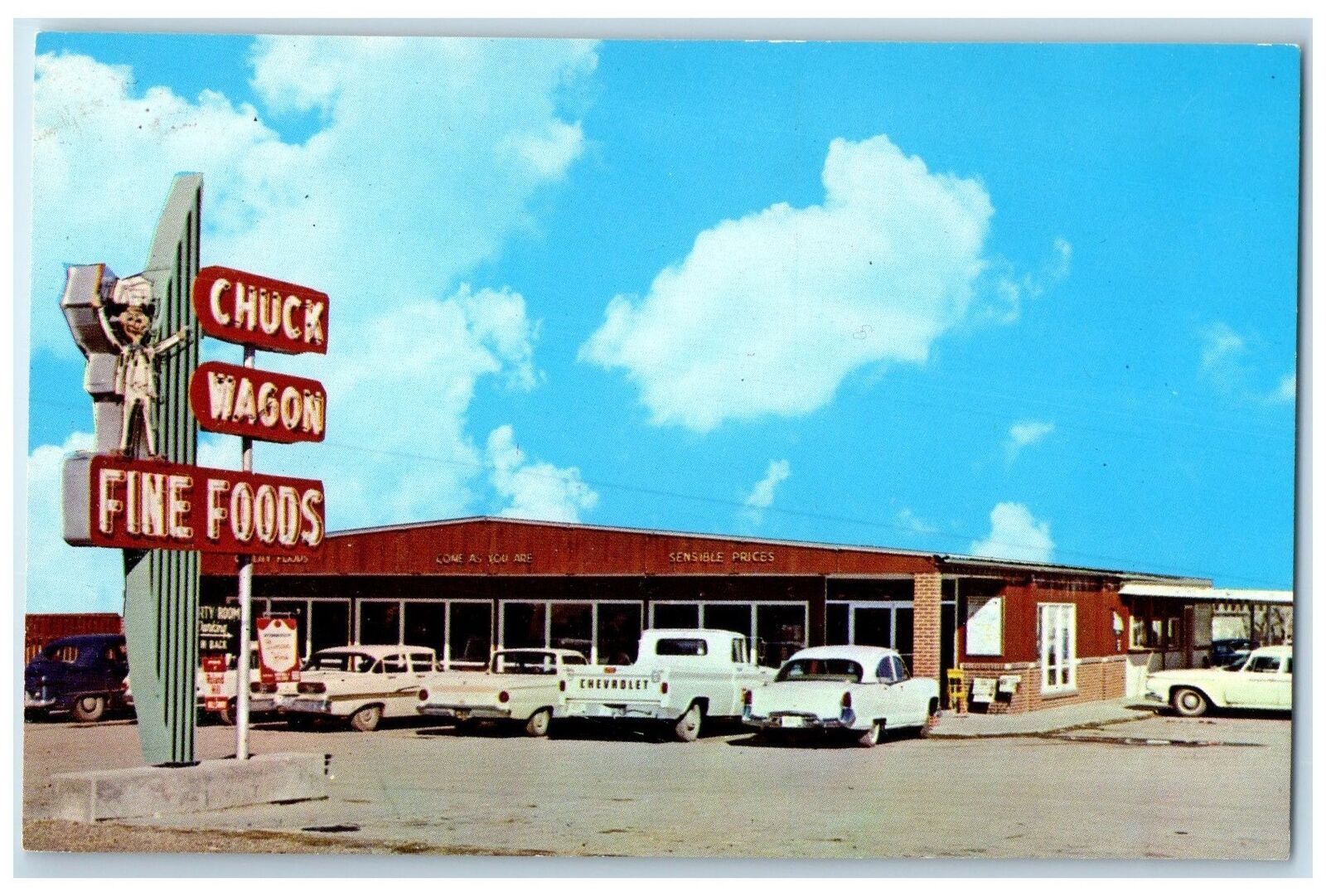 c1960s Chuck Wagon Fine Foods Restaurant Signage Chadon Nebraska NE Car Postcard