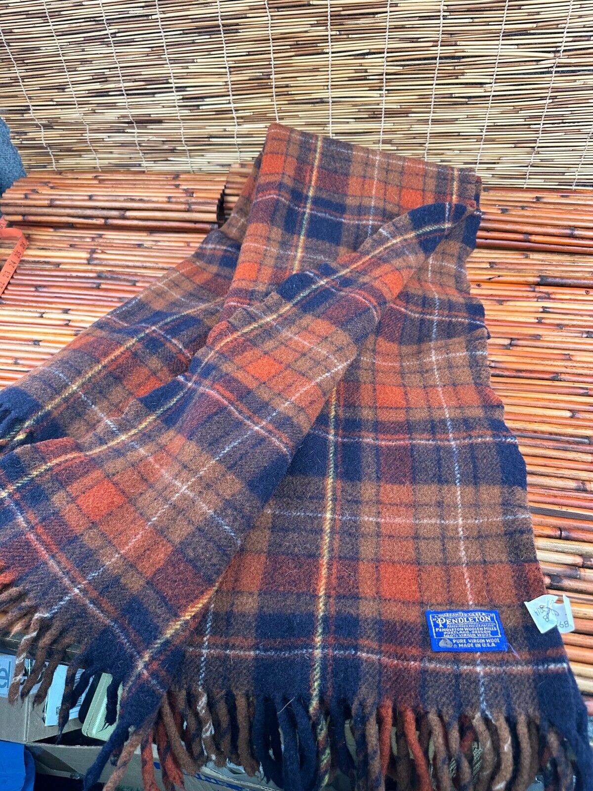 Vtg Beaver State Pendleton Fringe Wool Lap Blanket Serape Rare 48x60 Rust Brown