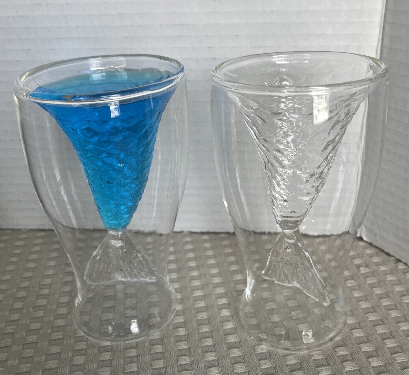 Set of 6 Mermaid Tail Glasses  2oz Shot Glass Double Walled  Preowned Ind. Boxed