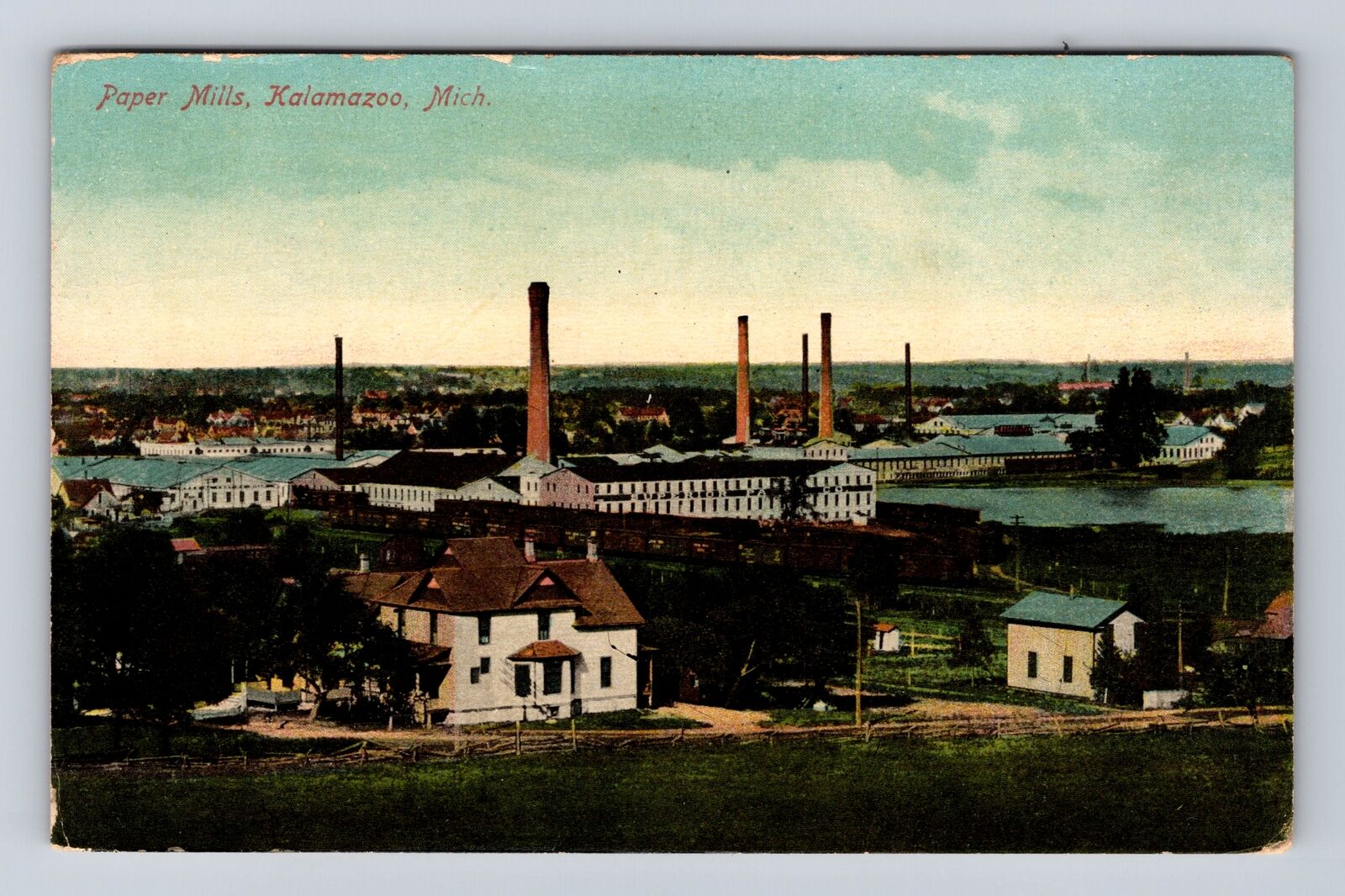 Kalamazoo MI-Michigan, Panoramic View Paper Mill, Antique Vintage Postcard