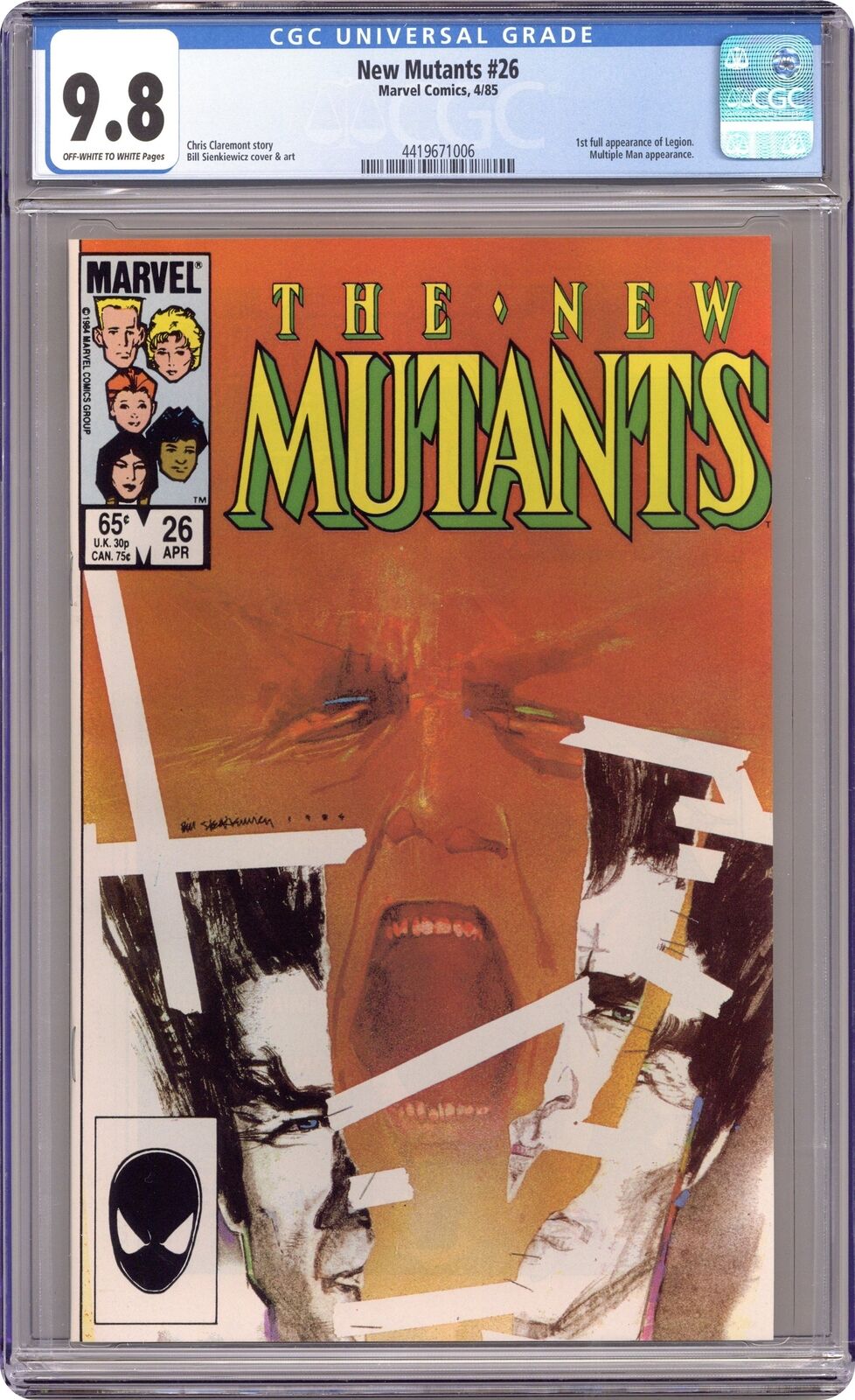 New Mutants #26D CGC 9.8 1985 4419671006 1st full app. Legion