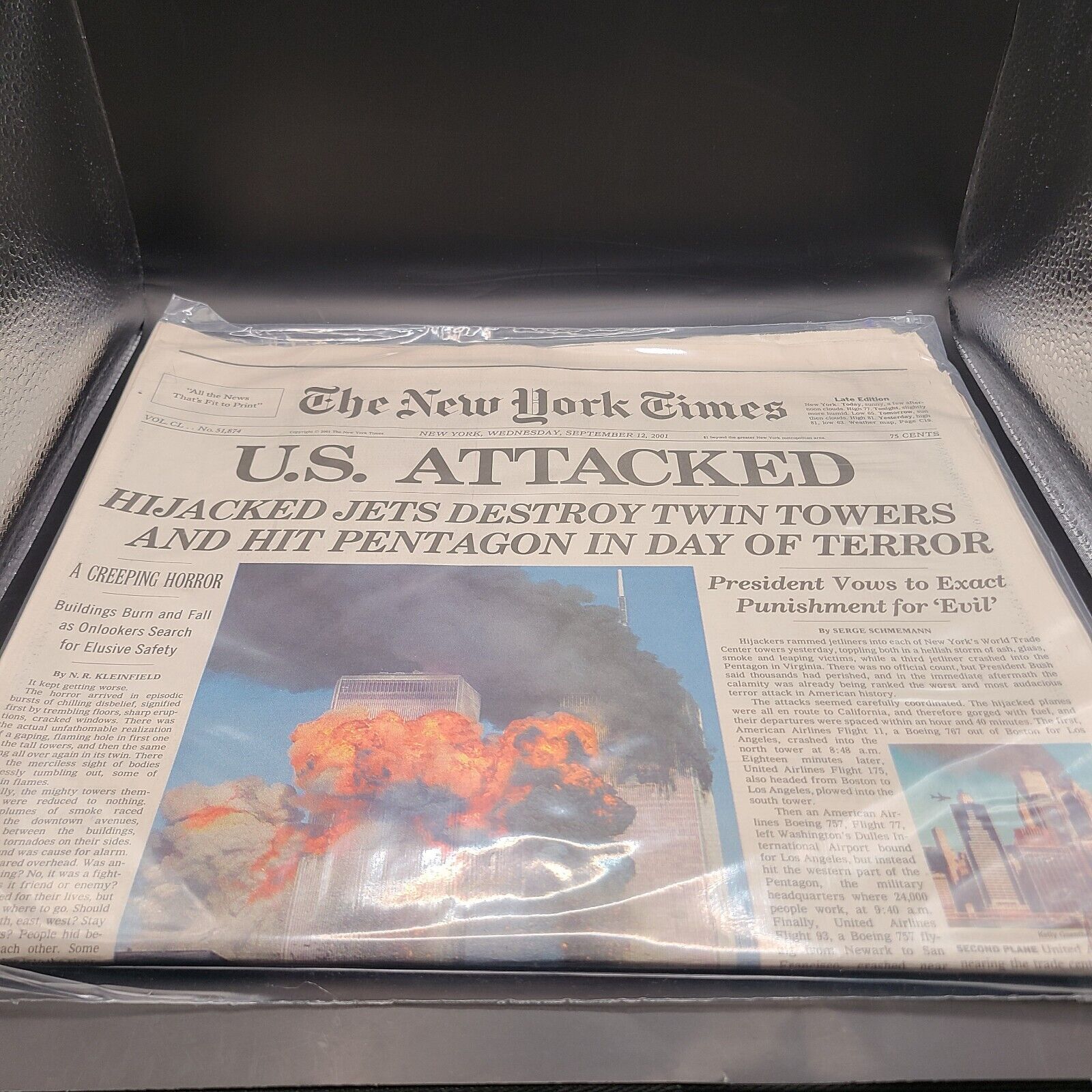 September 12,2001 Vintage New York Times News From 9-11-2001 Nice Condition