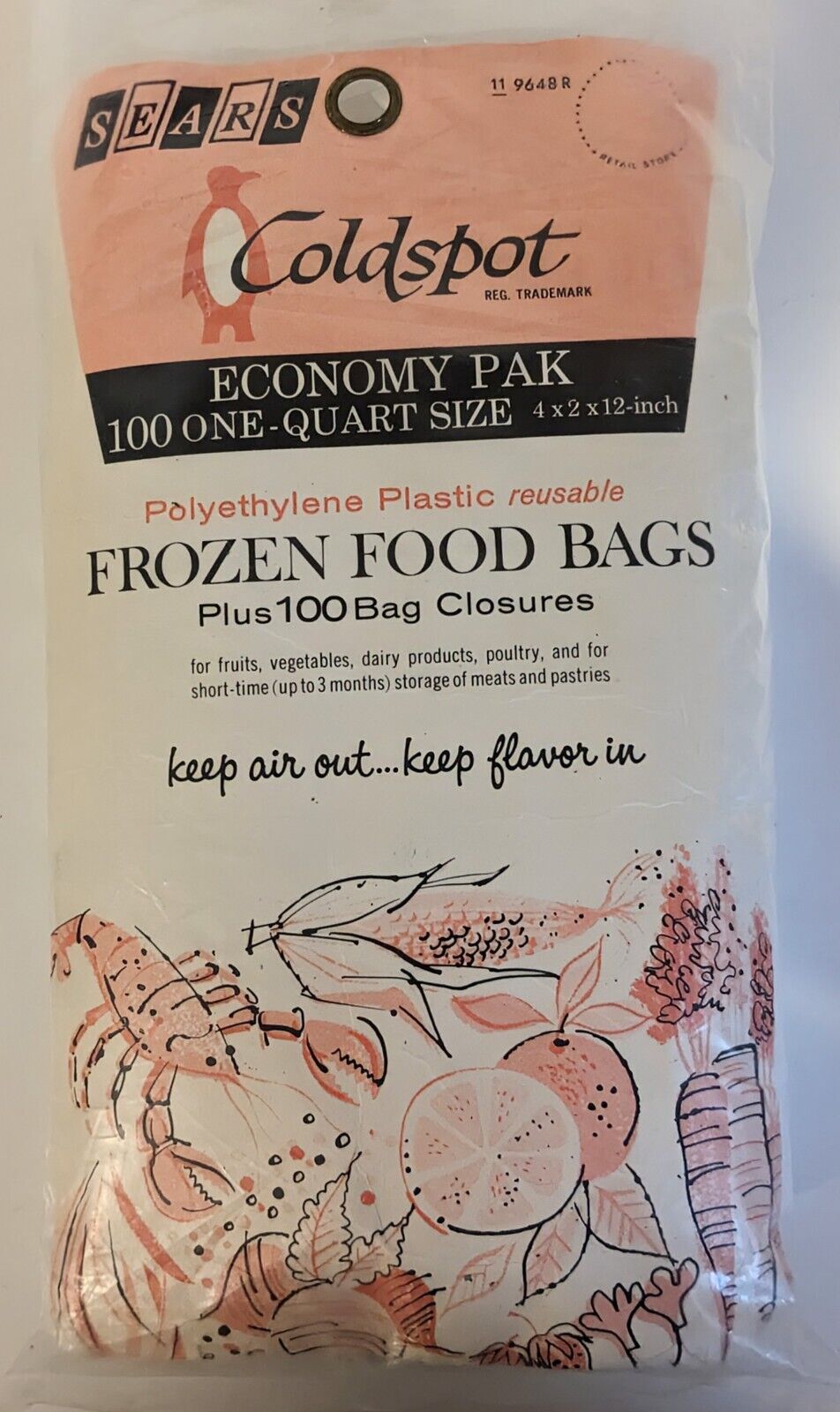 1950\'s Sears Coldspot Frozen Foods Bags Plastic 4x2x12 * Original Package NOS