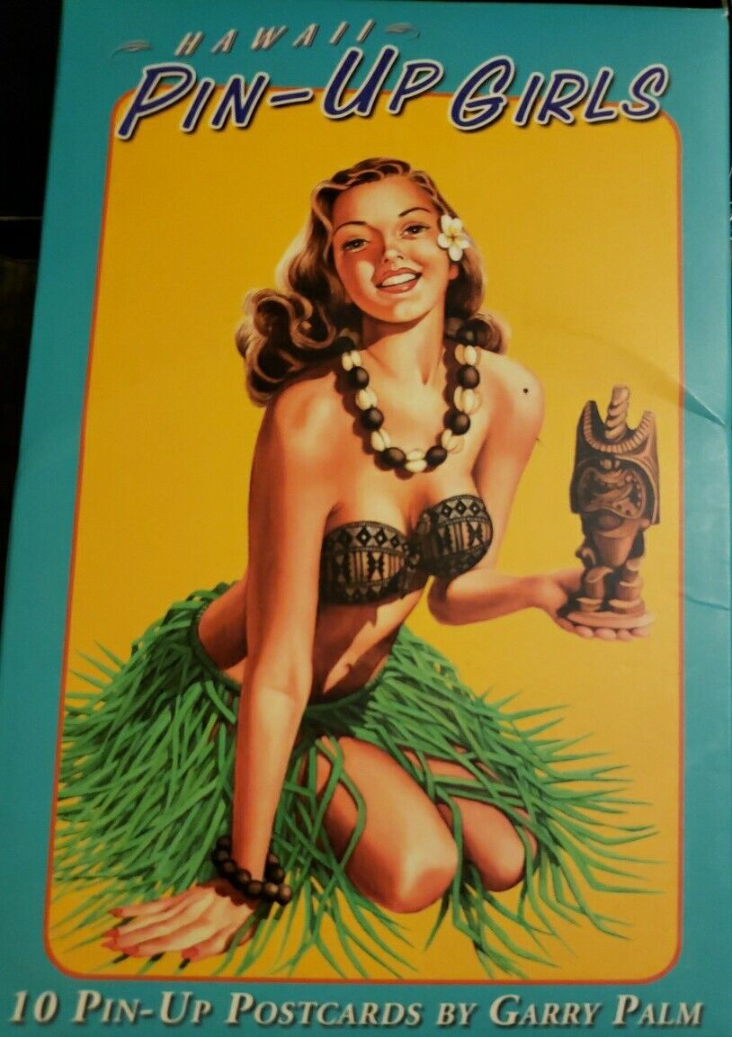 Hawaii Pin Up Girls Postcards Garry Palm Tropical Prints Watercolor Painting