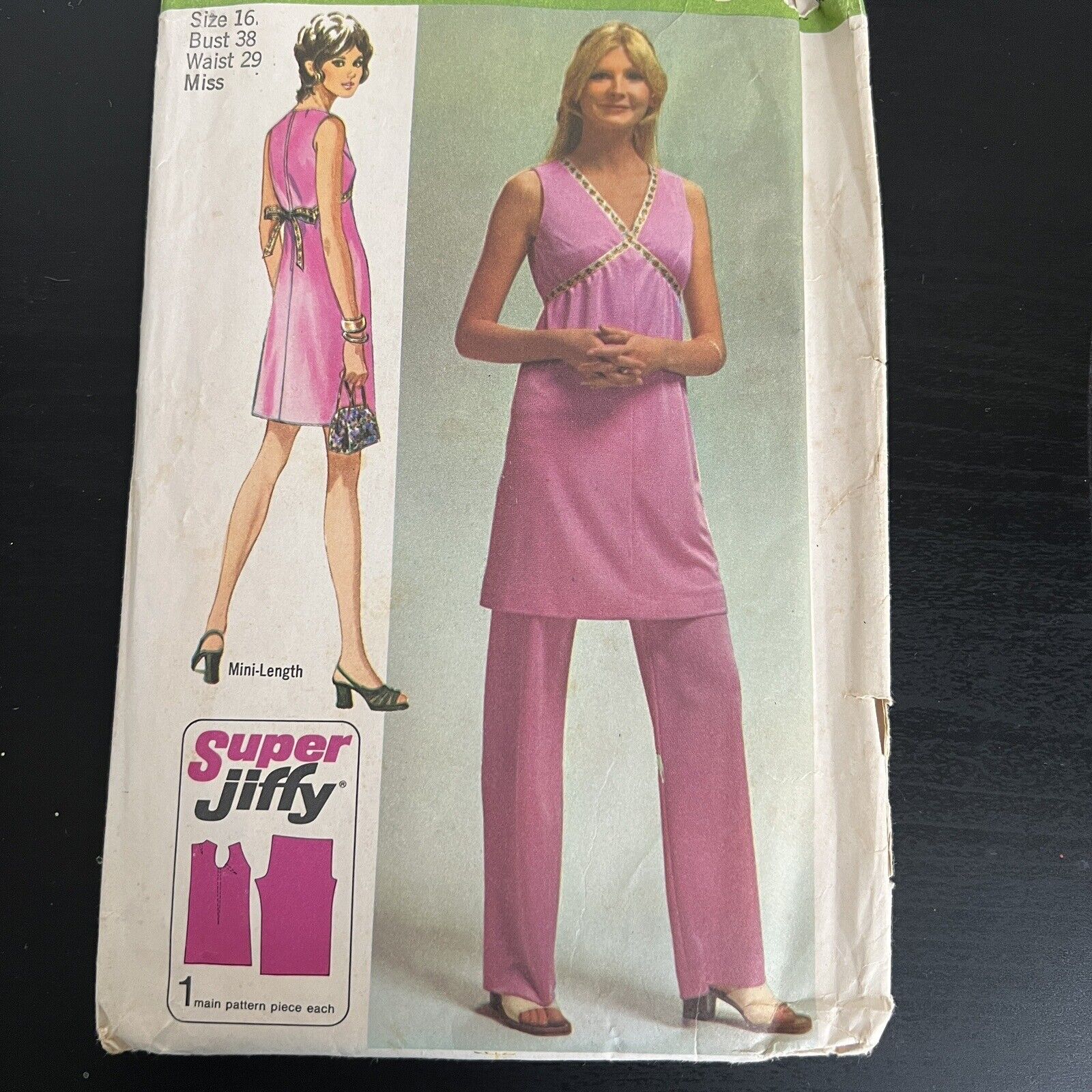 Vintage 1970s Simplicity 9404 Mod Boho Mini Dress + Pants Sewing Pattern 16 CUT