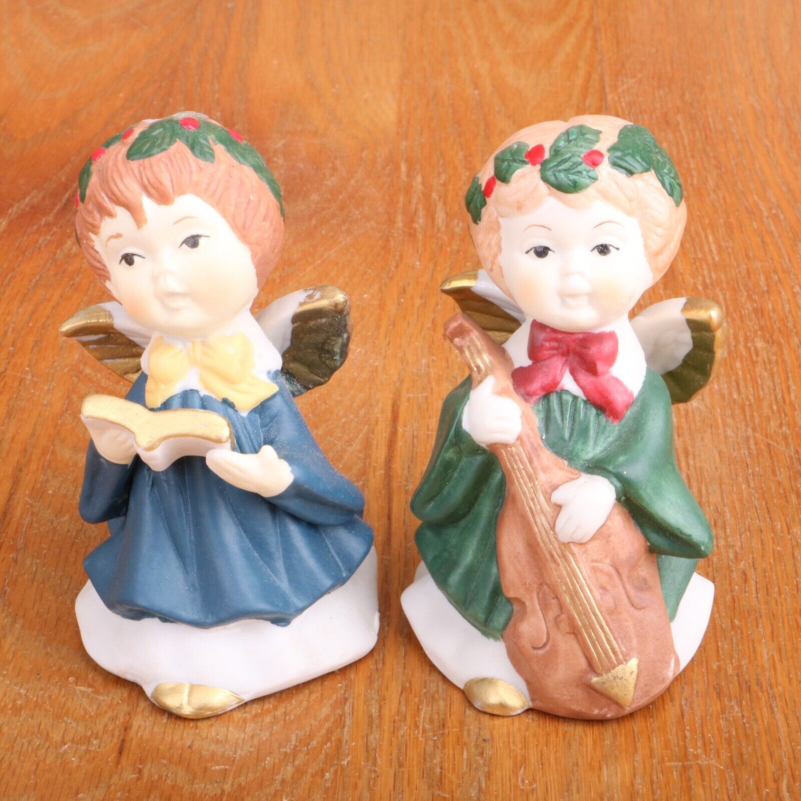 2 Angel Christmas Musicians Figurines Statue Decor