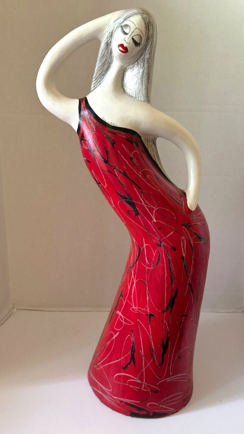Signed Ceramic Hand Made / Painted Woman Sculpture 25 inch Flamenco Dancer  OOAK