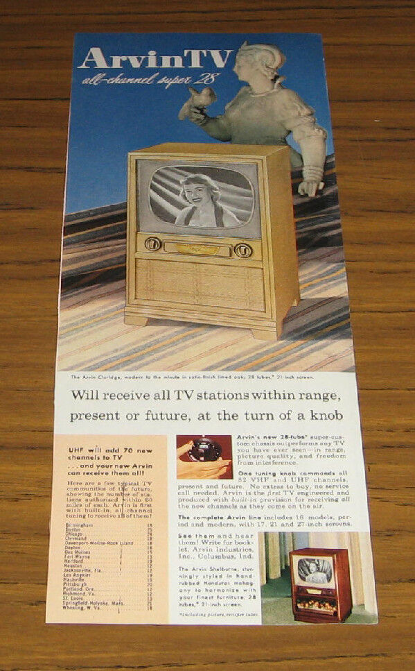 1952 Vintage Ad Arvin All-Channel Super 28 TV Televisions Columbus,IN