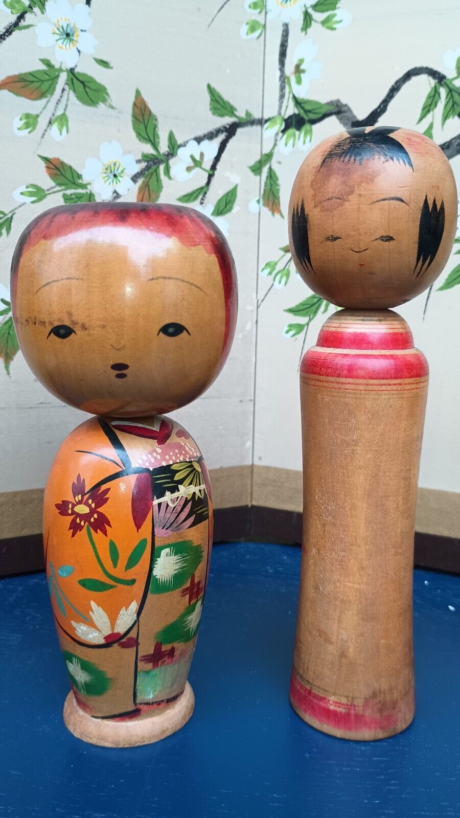 2 Kokeshi Wooden Vintage Japanese Doll 7.5