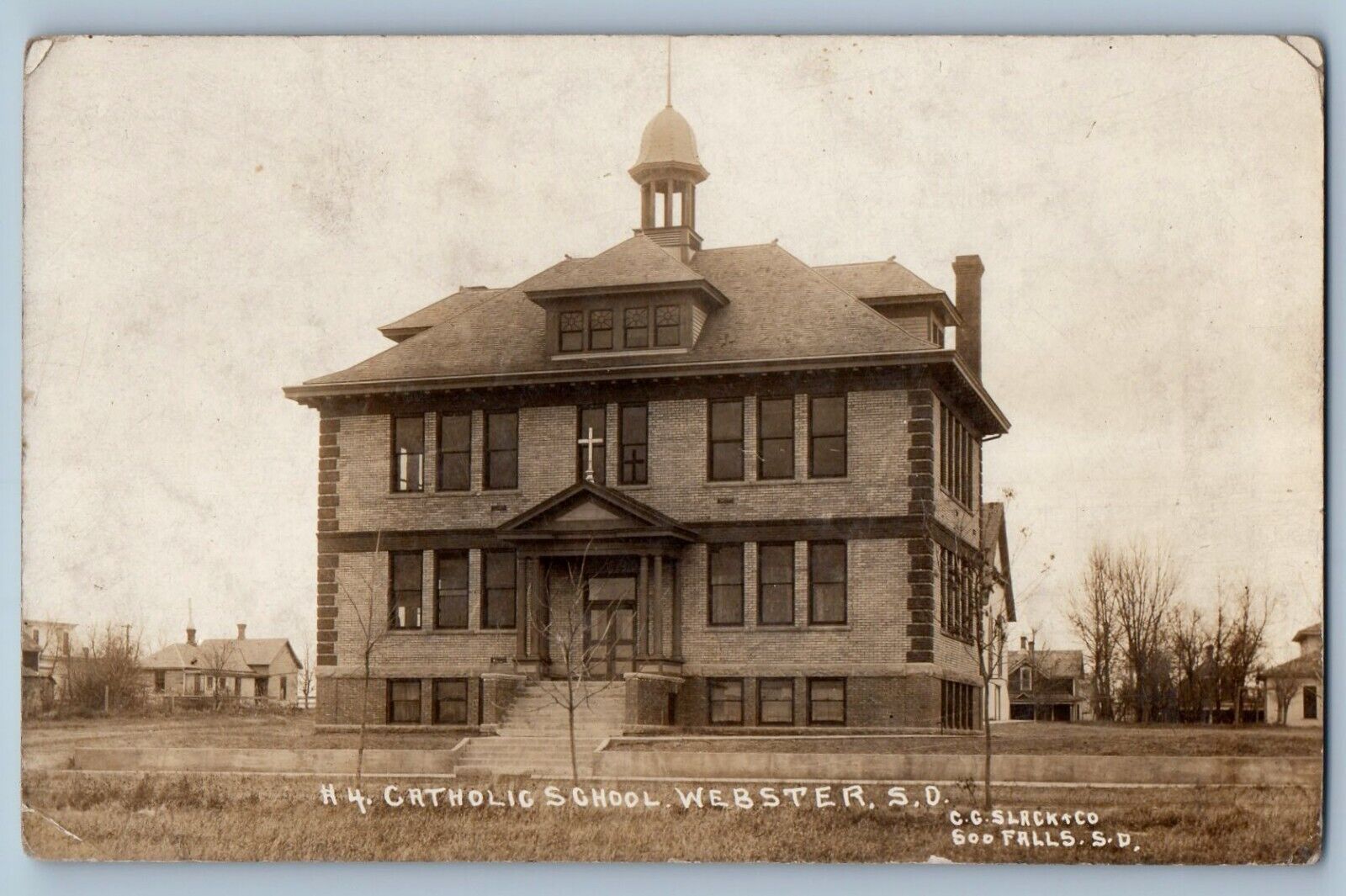 c1910's Catholic School Building Webster South Dakota Slack RPPC Photo Postcard