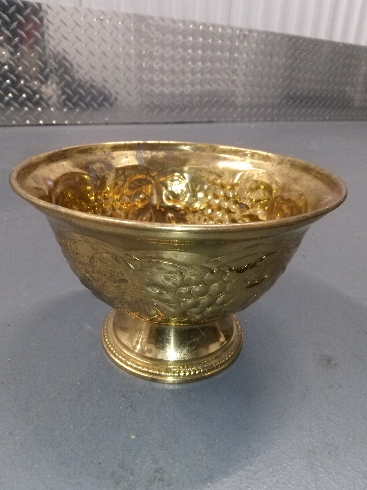 Vintage Solid Brass Pedestal Bowl Planter 7