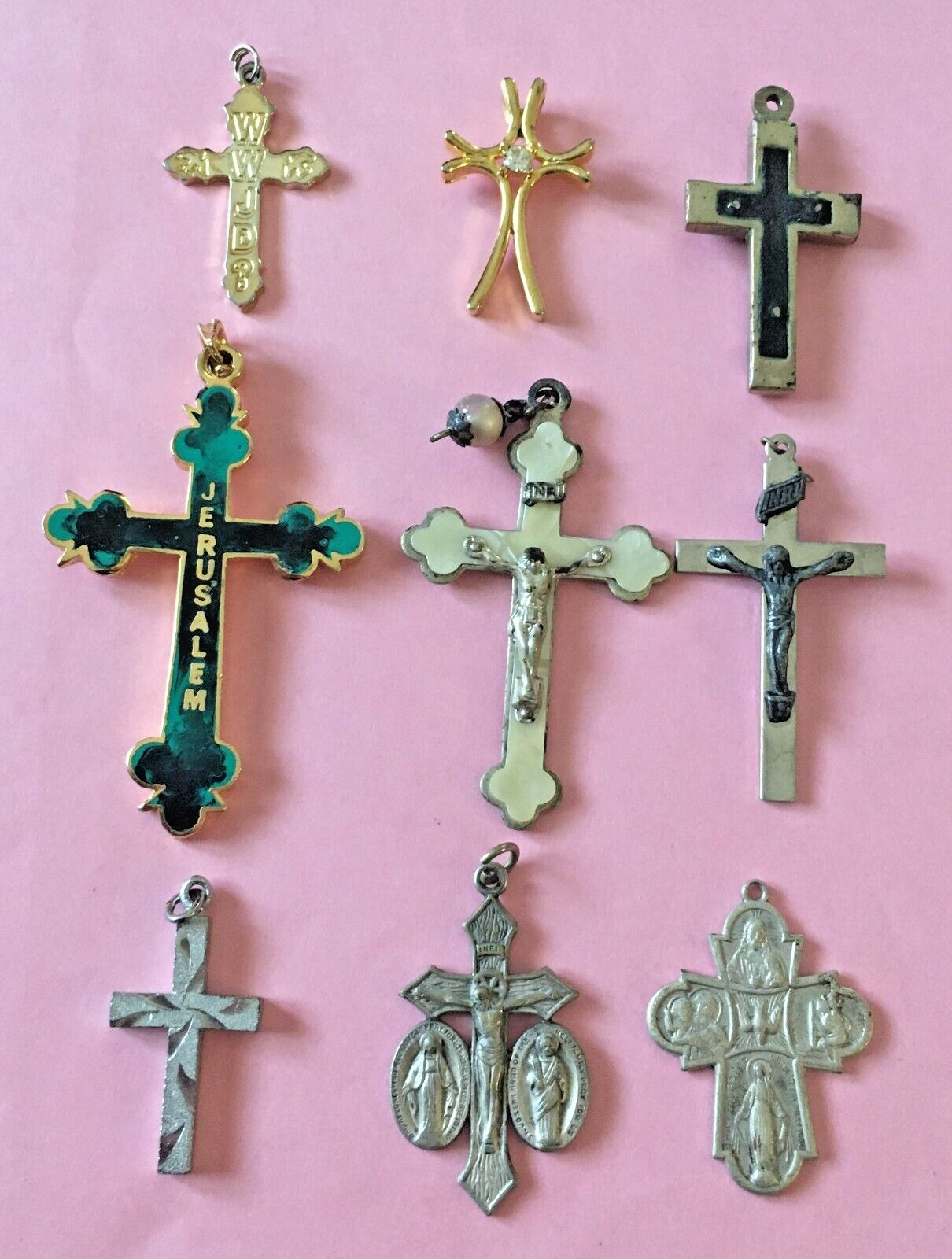 Lot of 9 Religious Crosses Pendants Vintage