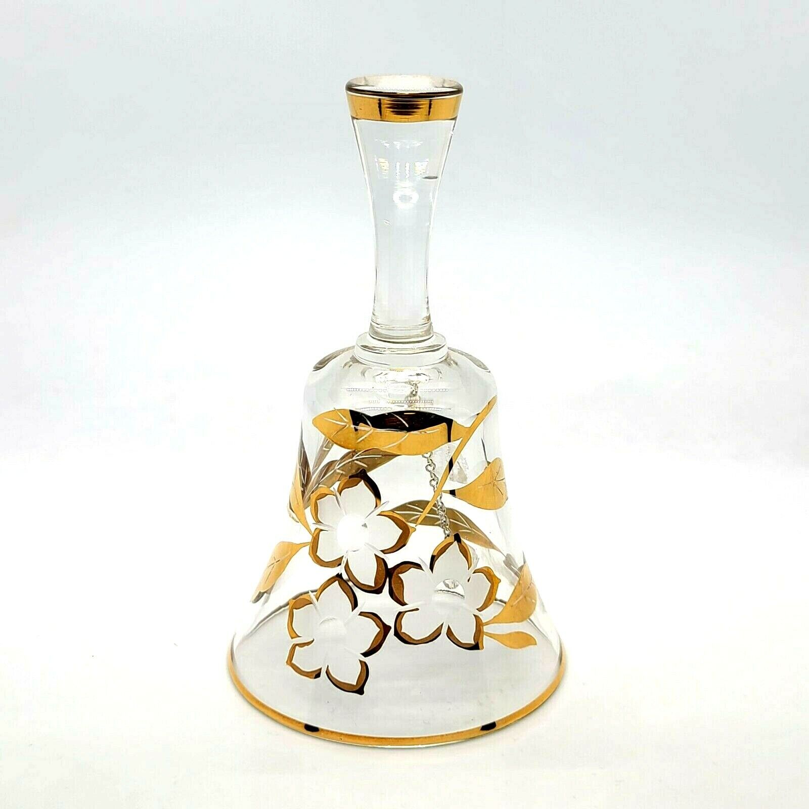 Vintage Large Crystal Glass Dinner Bell with Gold Floral Print Trim 6