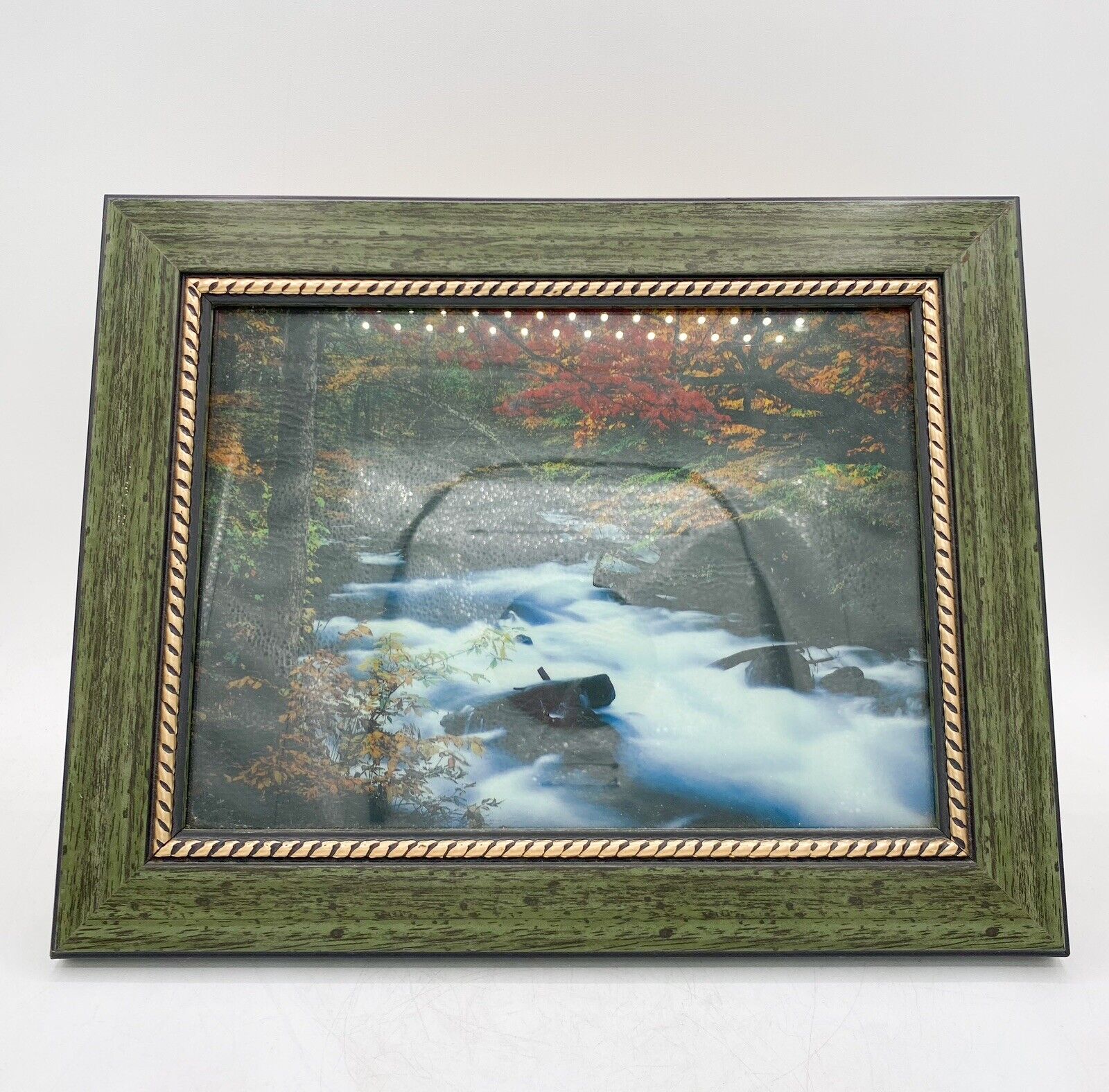 Vintage 80s Light Up Motion River Waterfall Framed Picture With Bird Sounds 10x7