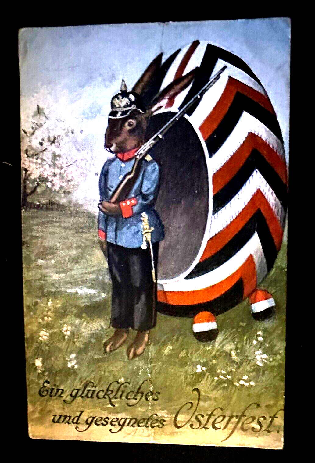 Dressed Military Rabbit on Guard Duty 1910 Anthropomorphic Easter Postcard~k630