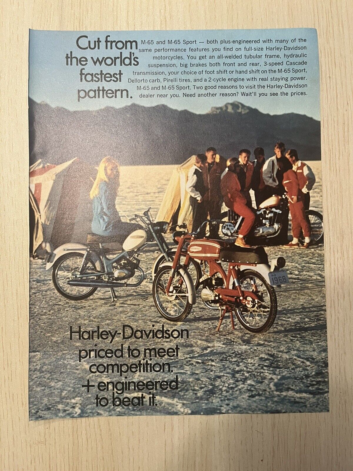Vintage  1968 Harley-Davidson M-65 Motorcycle 8.5x11