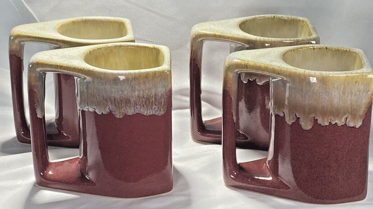 Padilla Beautiful Stoneware Drip Glaze Maroon in Color Set of 4 Coffee/Tea Mugs