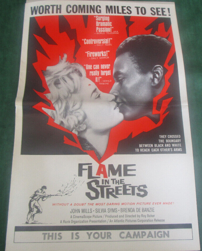 FLAME IN THE STREETS Sylvia Simms JOHN MILLS ORIGINAL PRESSBOOK 1961 17x11\