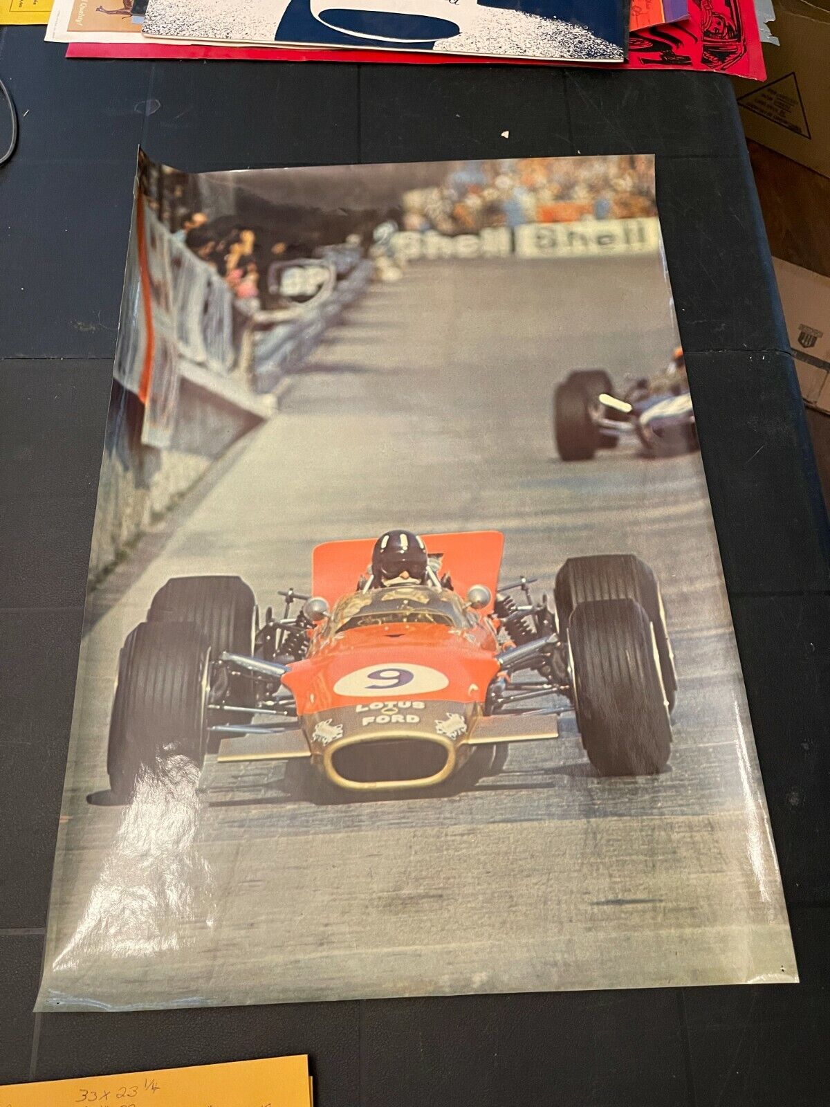 Vintage 1968 Lotus Ford Graham Hill original poster Formula Gran Prix