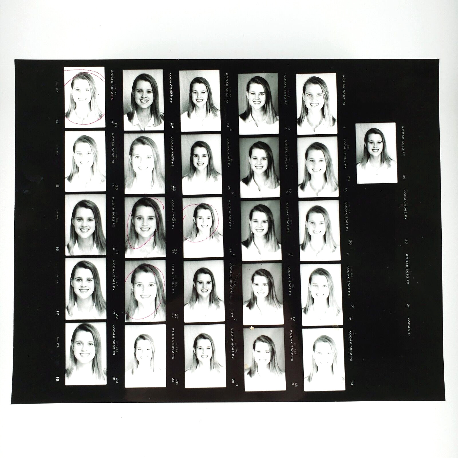 Smiling Young Woman Headshot Photo 1990s Girl Studio Portrait Contact Sheet A551