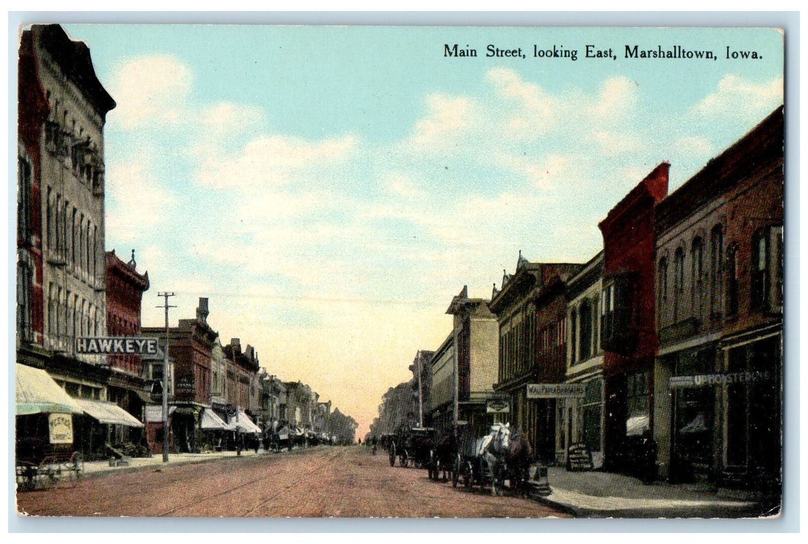 c1910's Main Street Looking East Marshalltown Iowa IA Unposted Vintage Postcard