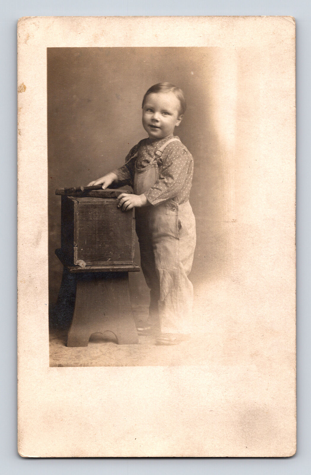 RPPC Studio Portrait of Young Boy in Overalls Postcard