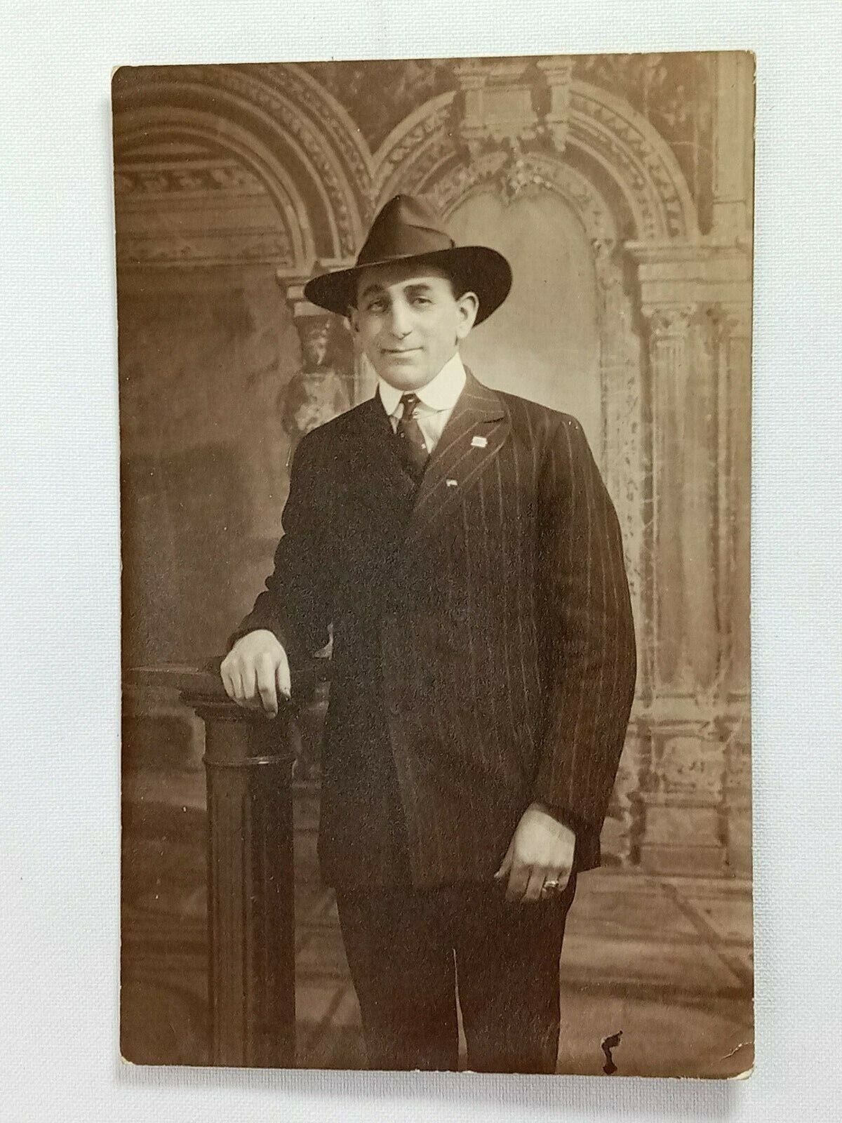 Vintage Postcard 1910's RPPC Portrait Man in Suit with Hat